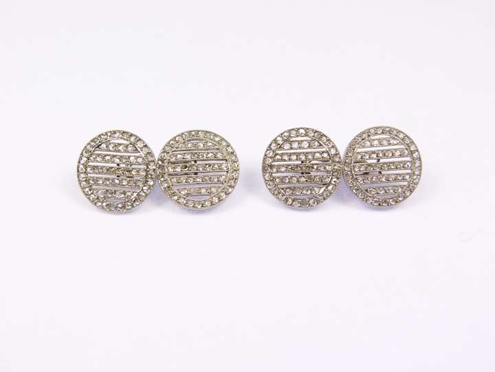 Pair of rose cut diamond and platinum round cufflinks